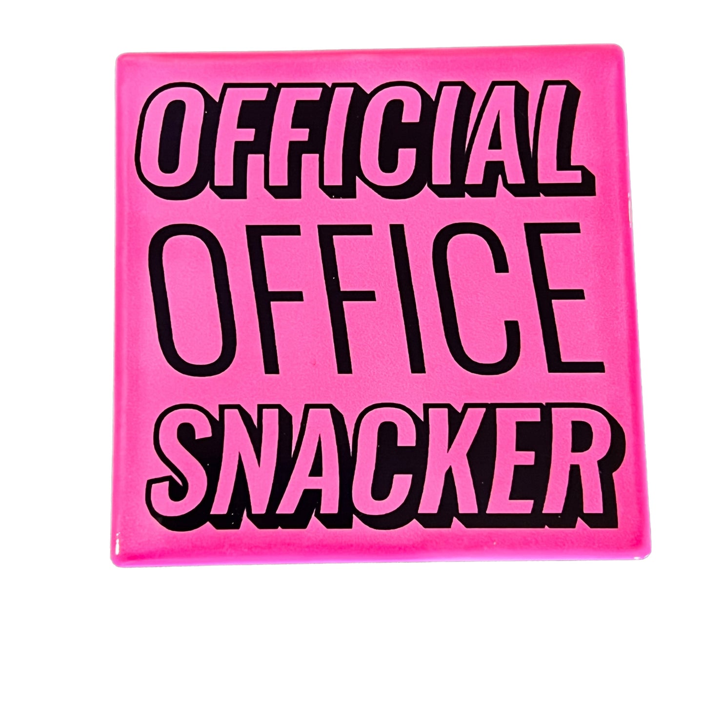 JenDore Pink Official Office Snacker Square Ceramic Coaster