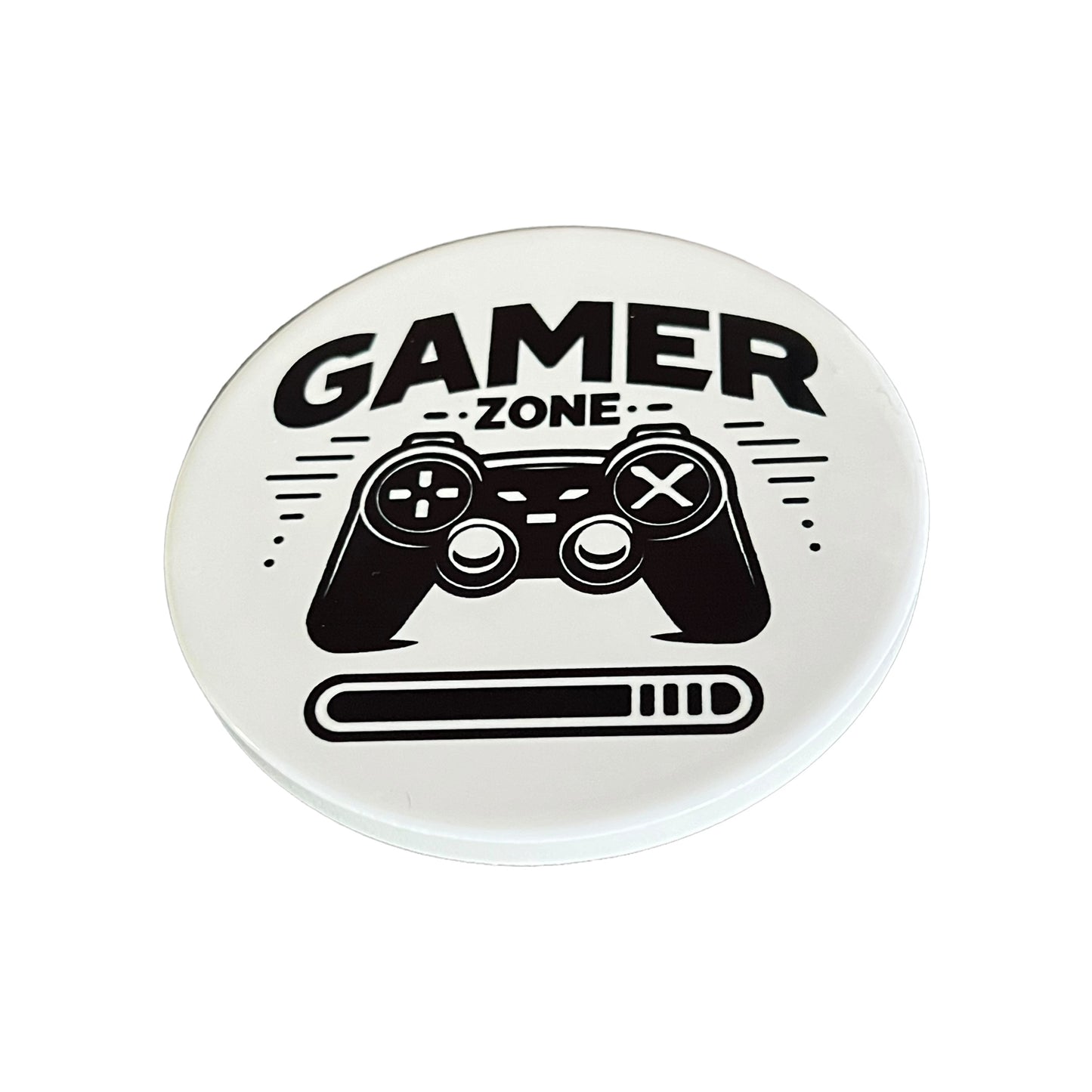 JenDore Gamer Zone Controller Gaming Themed White Black Round Ceramic Coaster