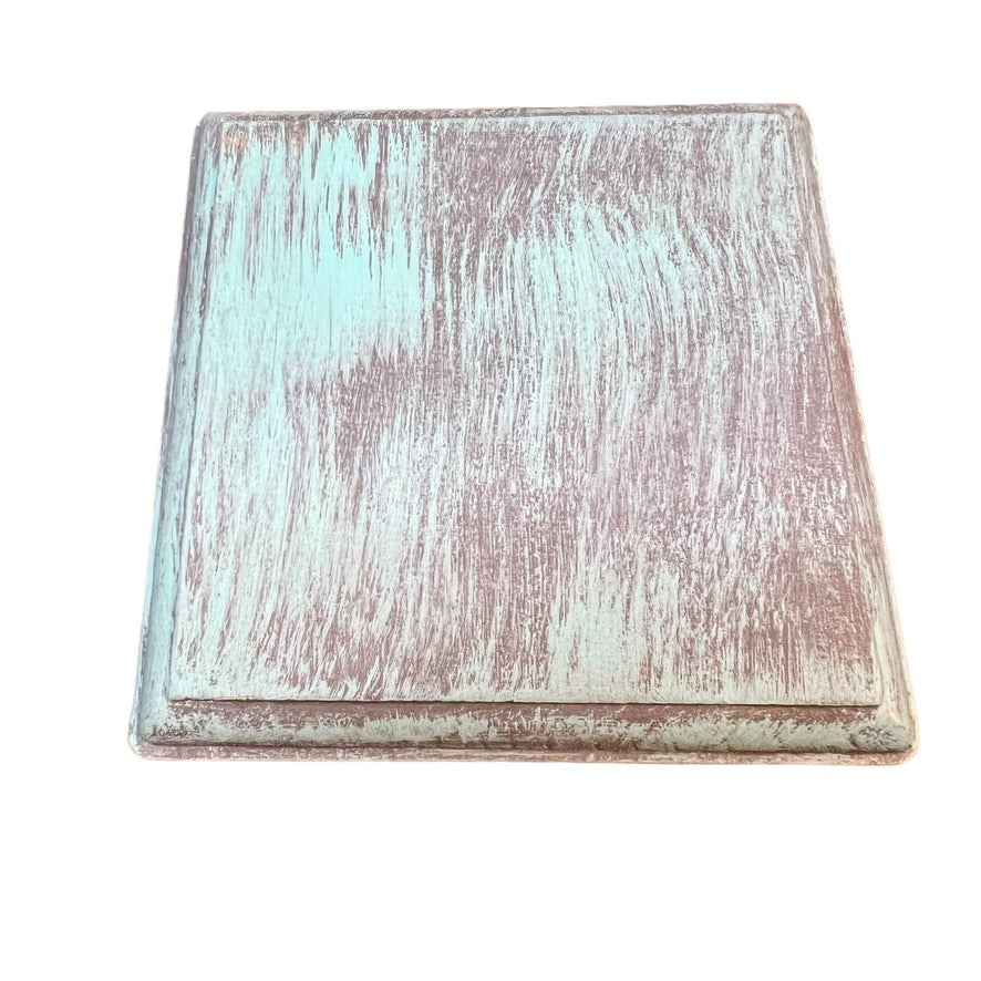 JenDore Gray Mint Green Square Wood Riser for Figurines, Candles, Vases