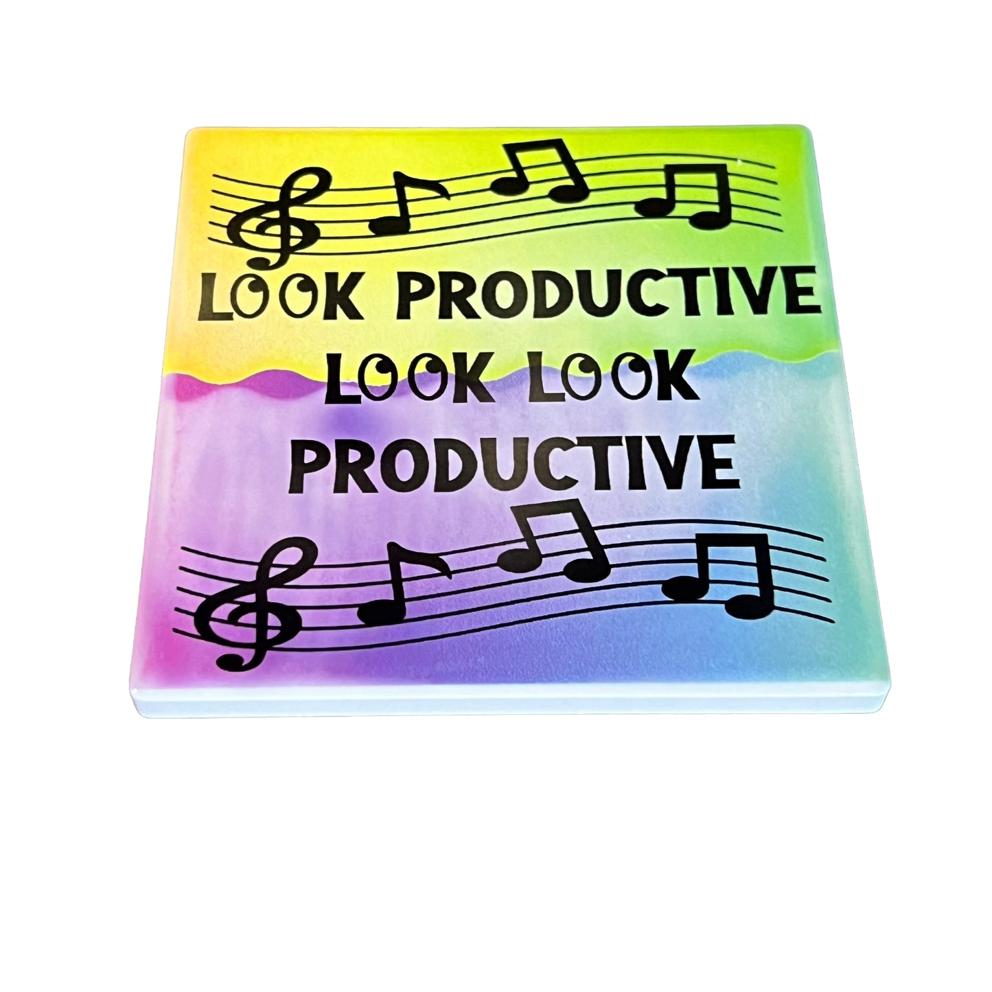 JenDore  Musical " Look Productive " Colorful Song Square Ceramic Coaster