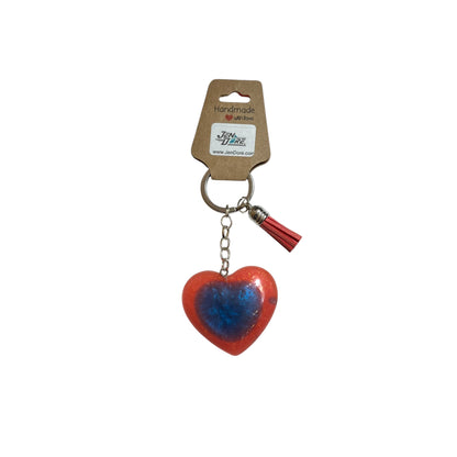 JenDore Handmade Coral Blue Heart Keychain