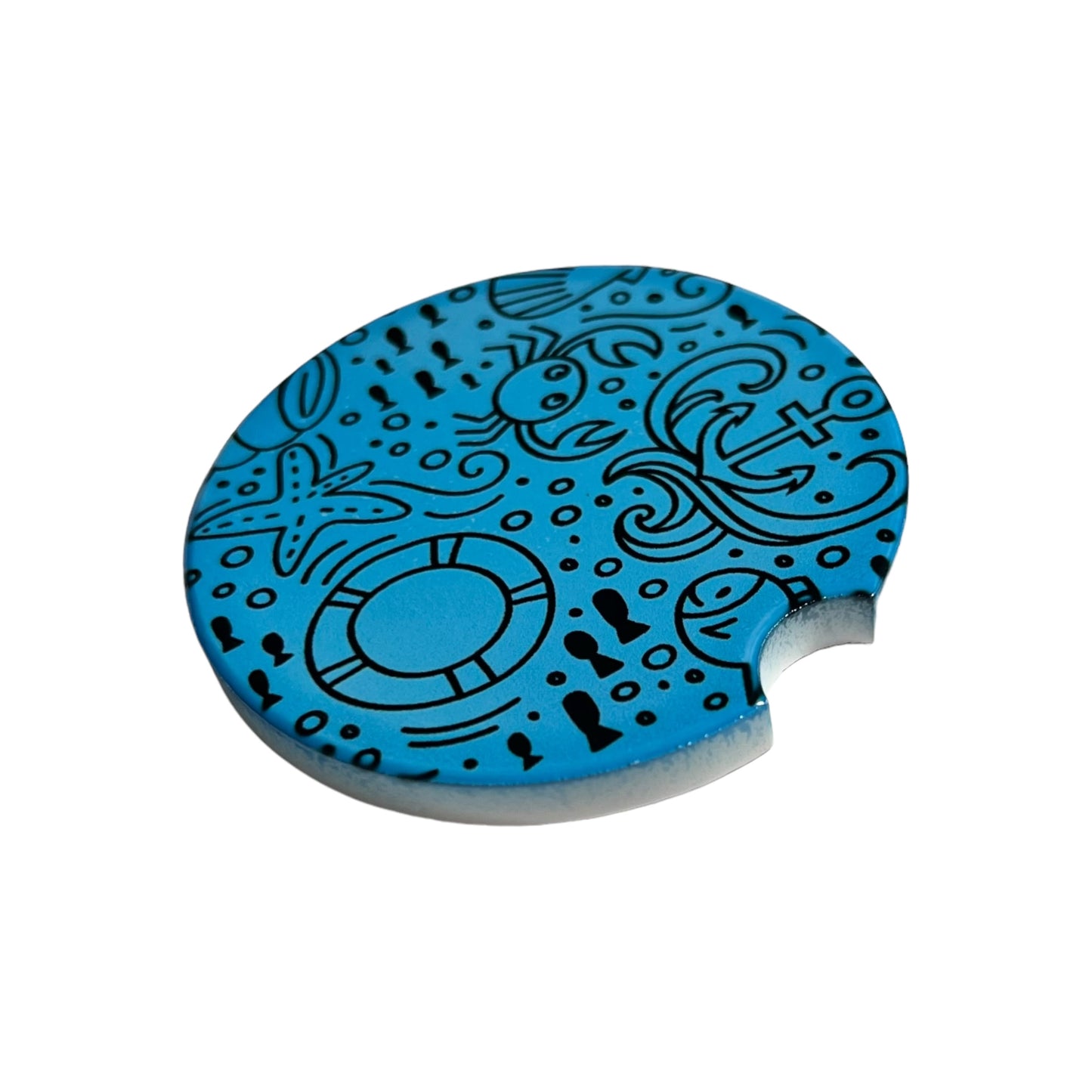 Under the Sea Nautical Blue Handmade Ceramic Car Coaster