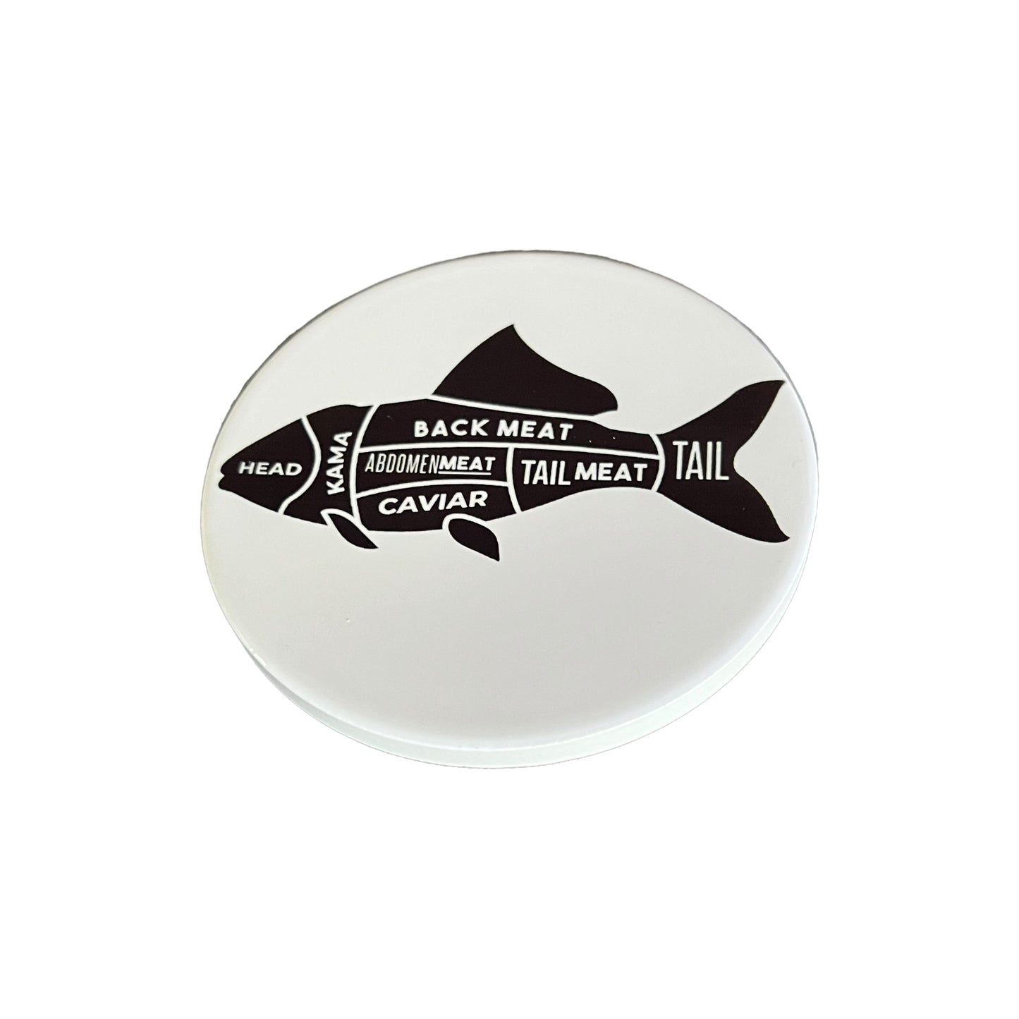 JenDore Black and White Fish Butcher Diagram Round Ceramic Coaster