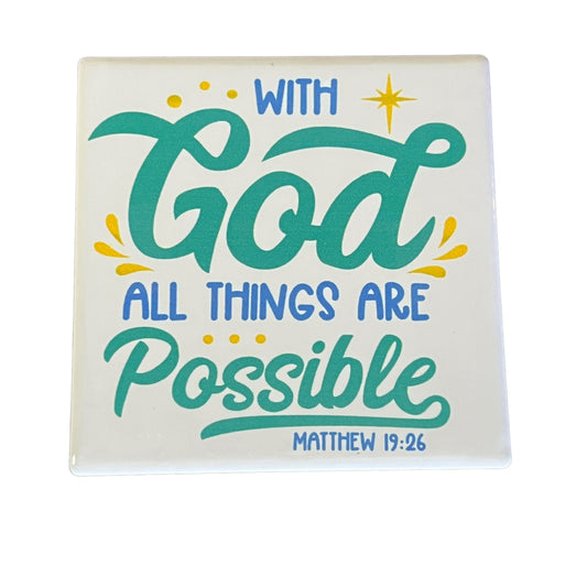 JenDore" With God All Things are Possible " Square Ceramic Coaster