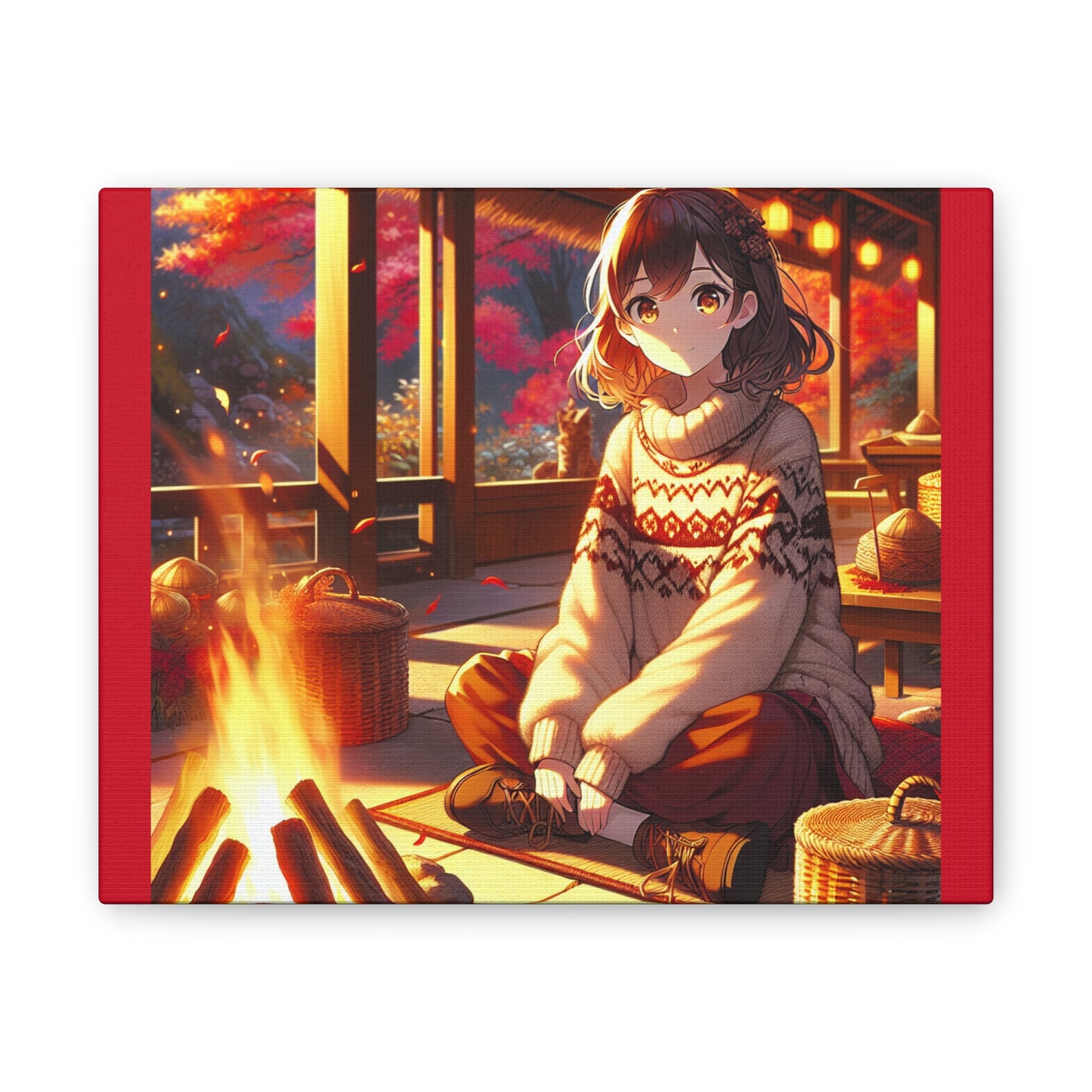 JenDore Anime Girl Poppy in Fall Canvas Stretched, 0.75"