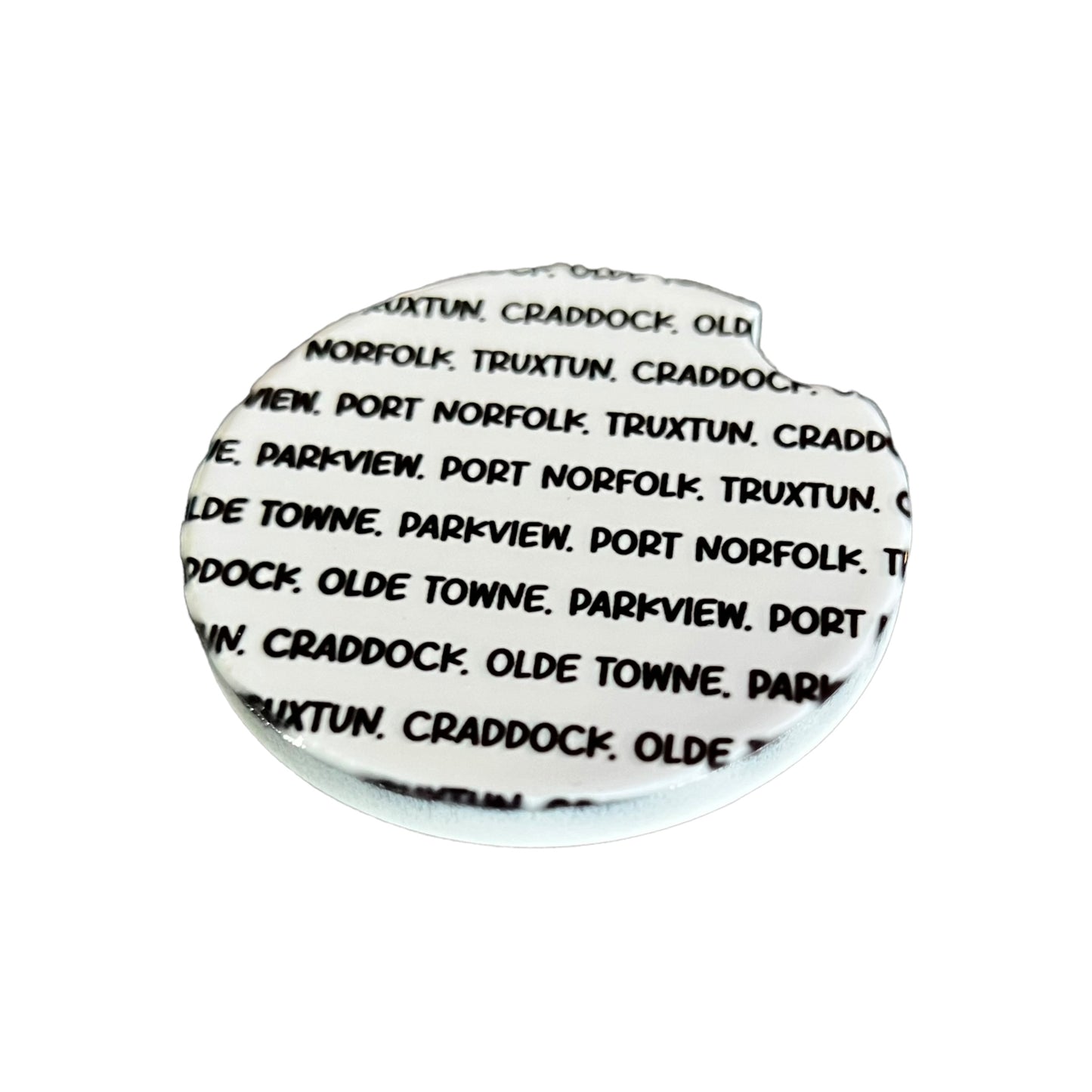 JenDore Handmade Portsmouth Virginia Historic Districts Old Towne Parkview Craddock Port Norfolk Truxton White Black Round Handmade Ceramic Car Coasters