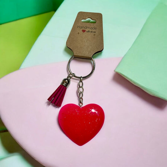 JenDore Handmade Neon Pink Heart Keychain