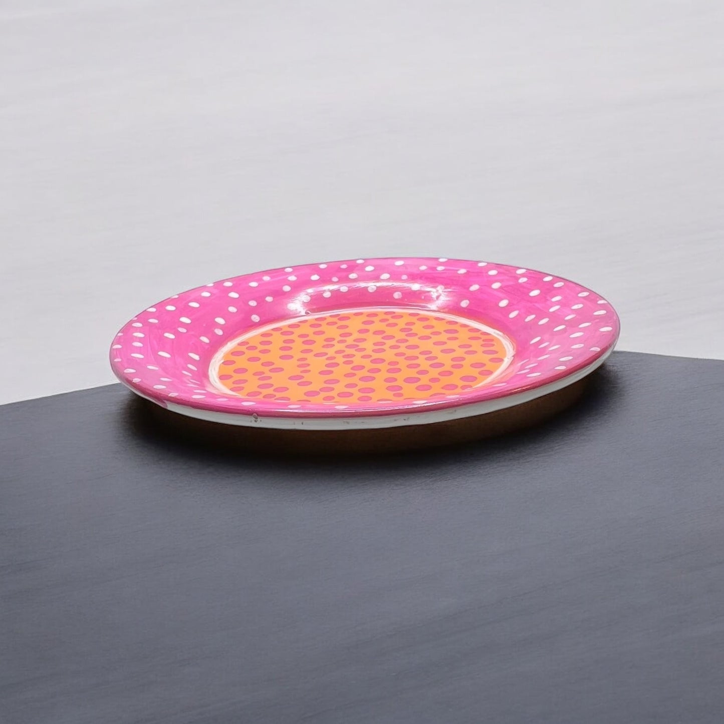 JenDore Handmade Fun Pop Dots Vanity Plate – Pink & Orange