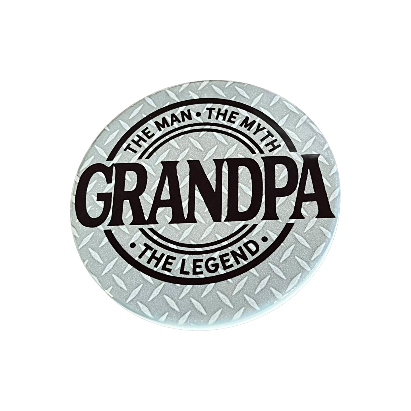 JenDore " Grandpa The Man The Myth The Legend " Gray Round Ceramic Coaster