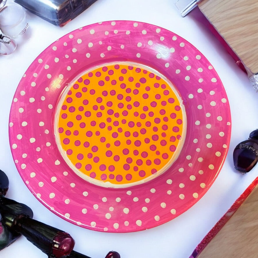 JenDore Handmade Fun Pop Dots Vanity Plate – Pink & Orange