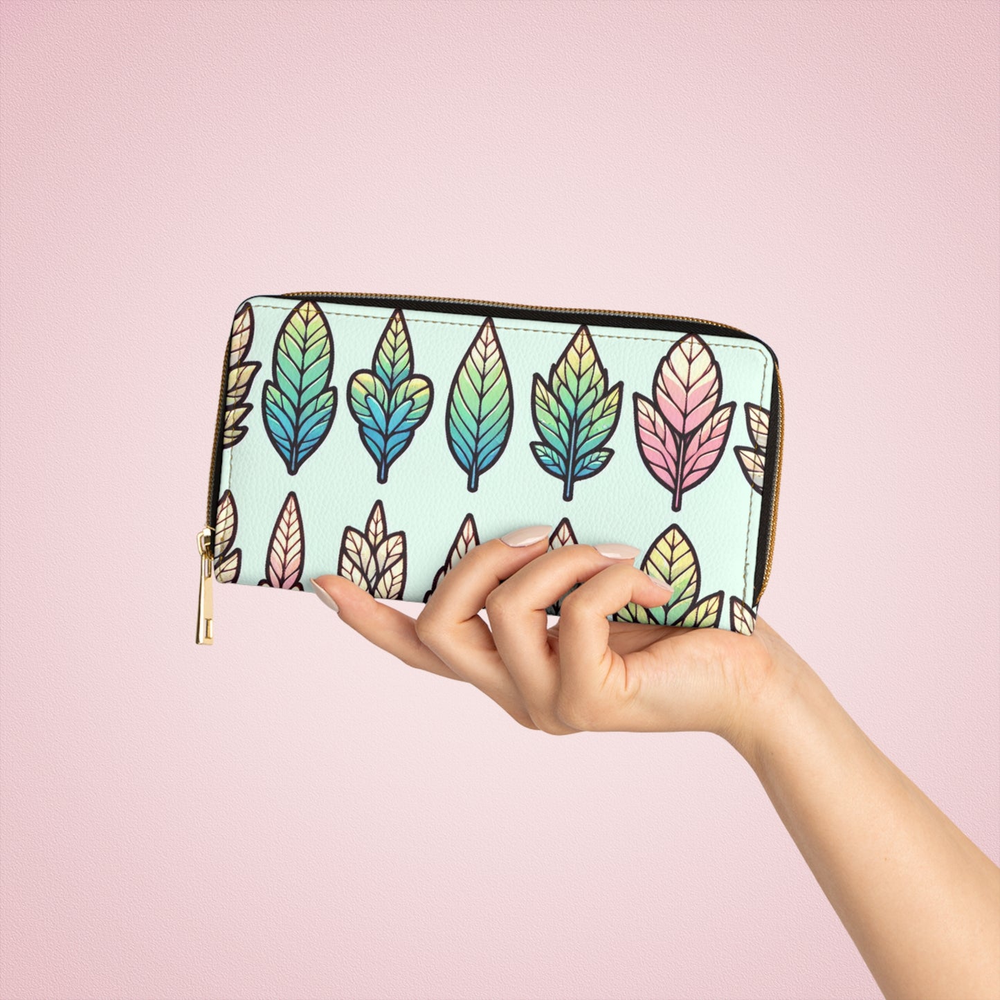 JenDore Pastel Fall Leaves Zipper Wallet