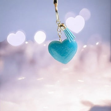 JenDore Handmade Light Blue Glitter Heart Keychain