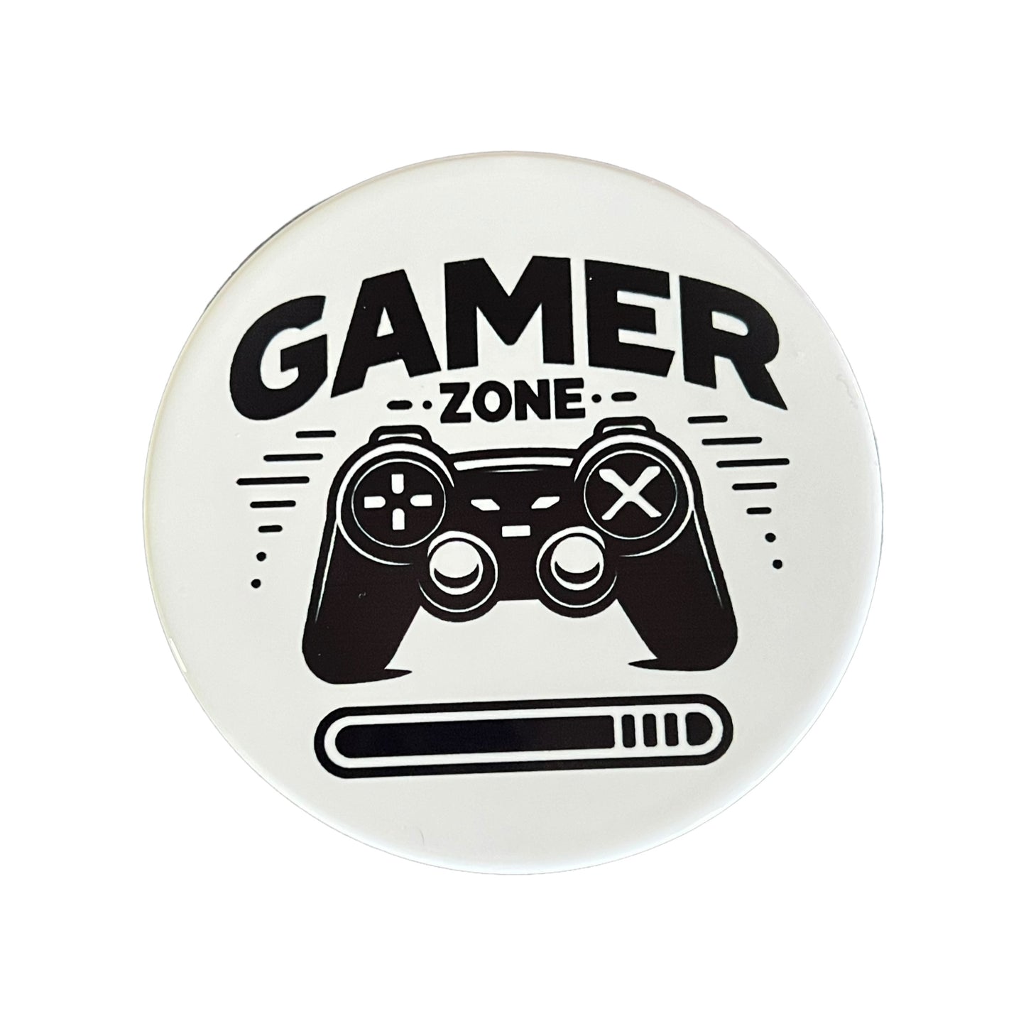 JenDore Gamer Zone Controller Gaming Themed White Black Round Ceramic Coaster