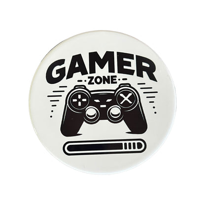 JenDore Gamer Zone Controller Gaming Themed White Black Round Ceramic Coaster