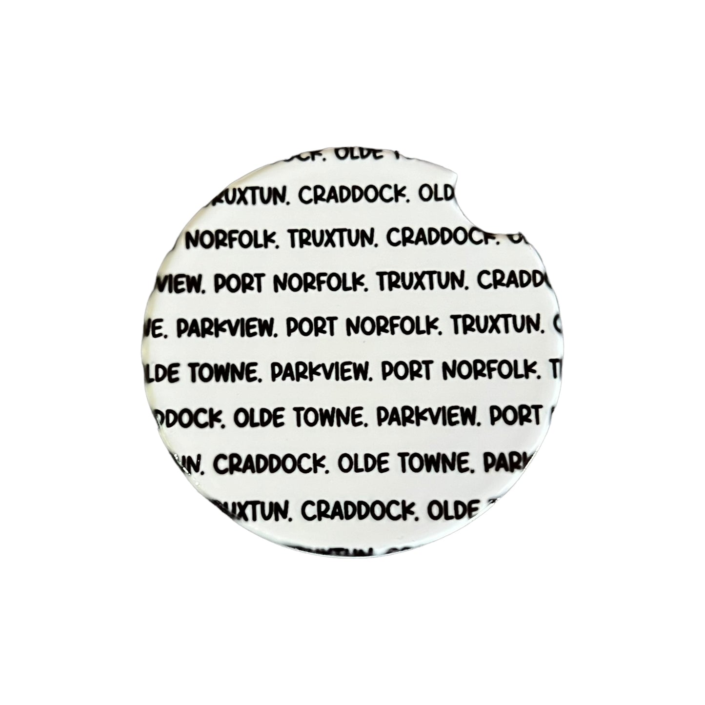 JenDore Handmade Portsmouth Virginia Historic Districts Old Towne Parkview Craddock Port Norfolk Truxton White Black Round Handmade Ceramic Car Coasters