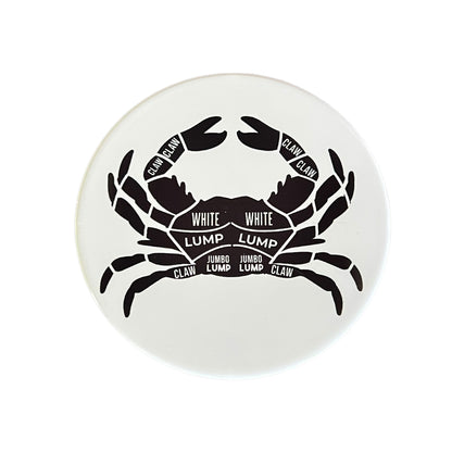 JenDore Black and White Crab Butcher Diagram Round Ceramic Coaster