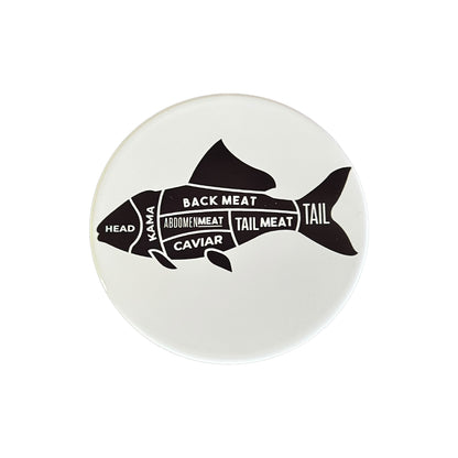 Dessous de verre rond en céramique avec diagramme de boucherie de poisson noir et blanc de JenDore