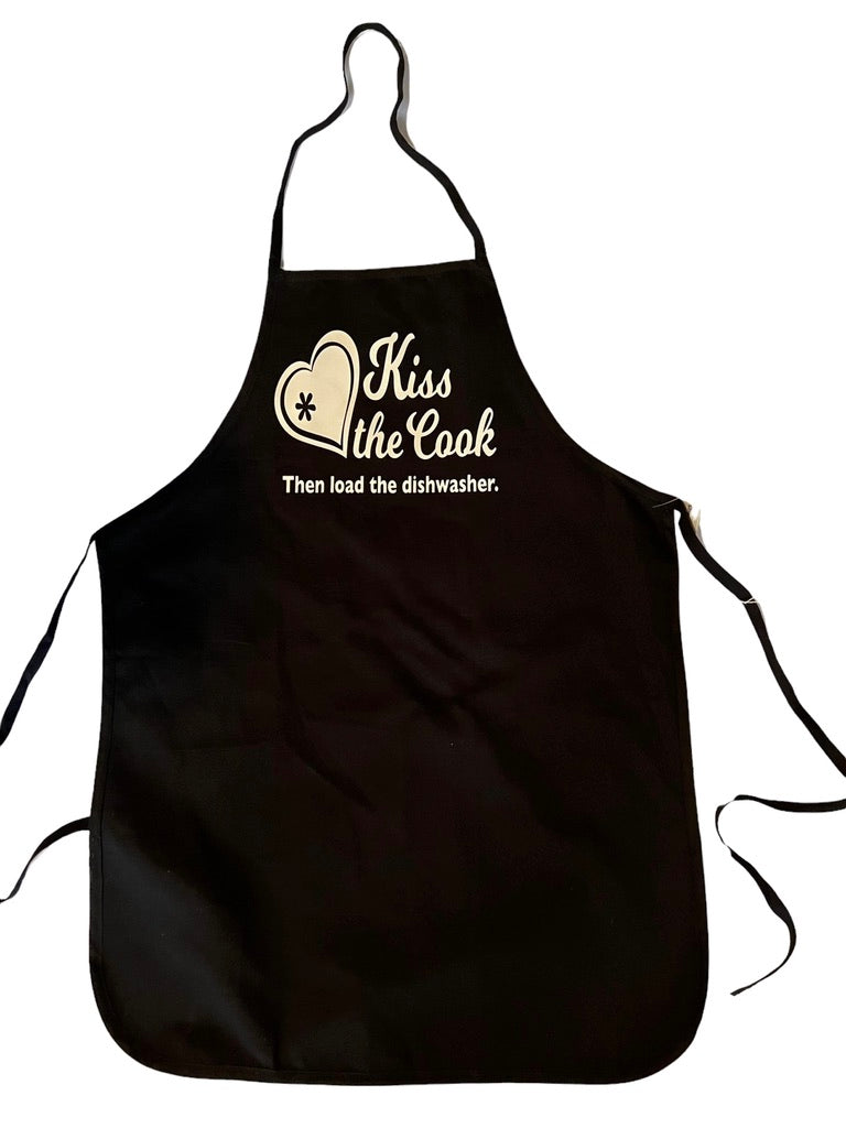 JenDore Kiss the Cook then Load the Dishwasher Black One Size Adult Funny Cooking Kitchen Apron