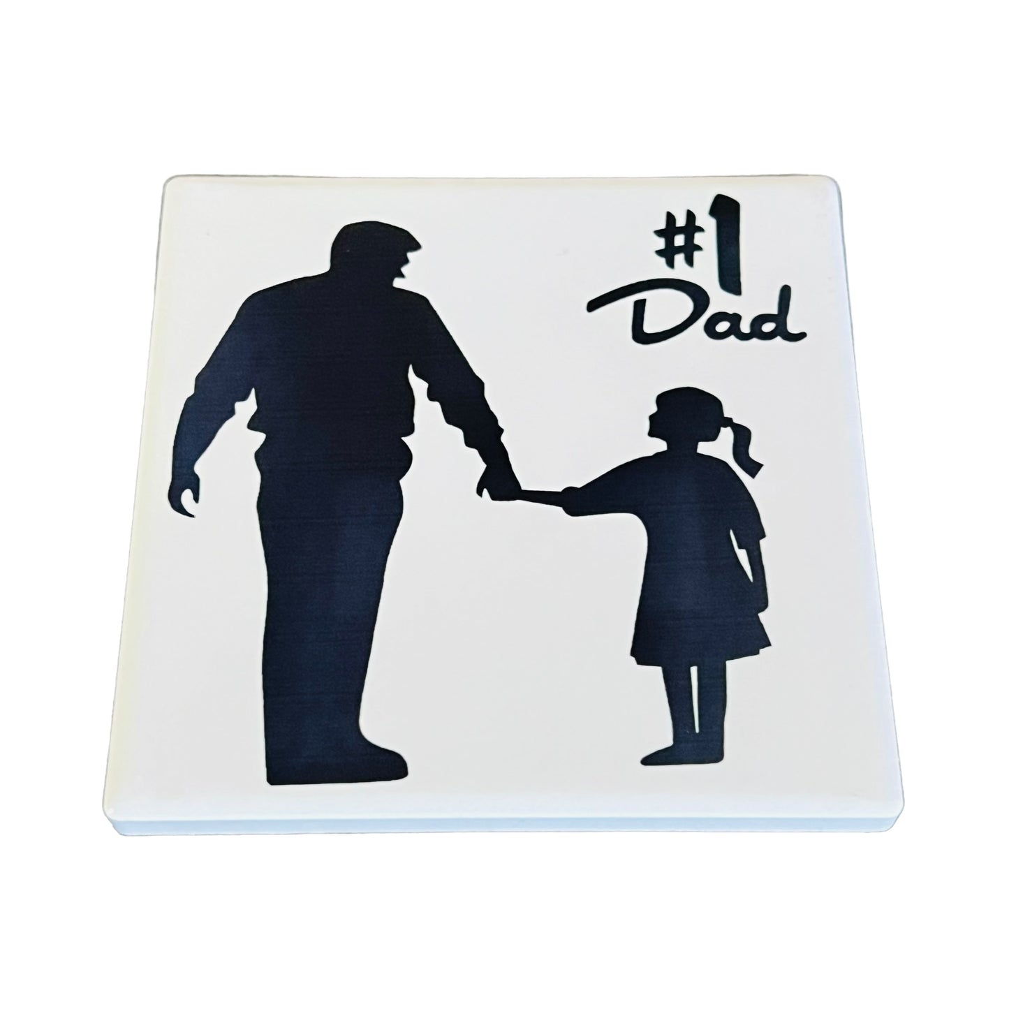 JenDore Father Daughter #1 Dad Handmade Black White Square Ceramic Coaster