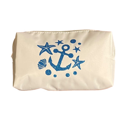 JenDore More Stuff Anchor White Blue Cosmetic Makeup Bag Pouch