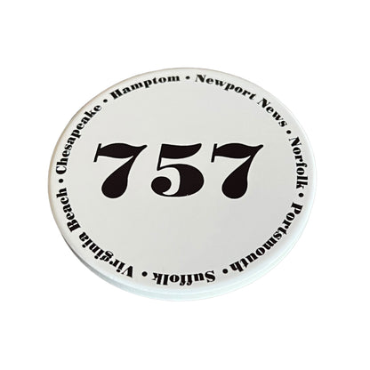 JenDore 757 Hampton Roads Virginia 7 Cities Norfolk Portsmouth Newport News VA Beach Hampton Chesapeake Suffolk Classic Black White Print Handmade Round Ceramic Coaster