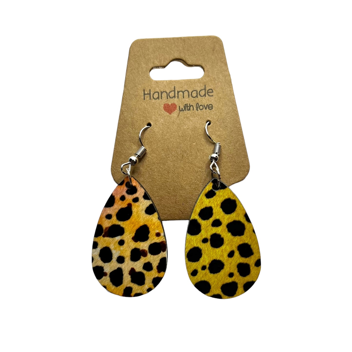 JenDore Tan Leopard Print Wooden TearDrop Earrings