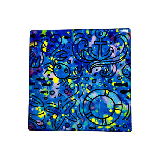 Under the Sea Nautical Colorful Splats Handmade Square Ceramic Coaster