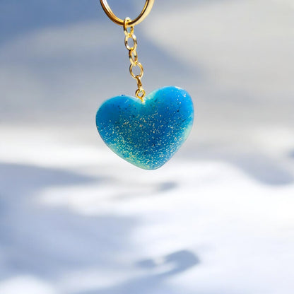 JenDore Handmade Blue Green Gold Glitter Heart Keychain