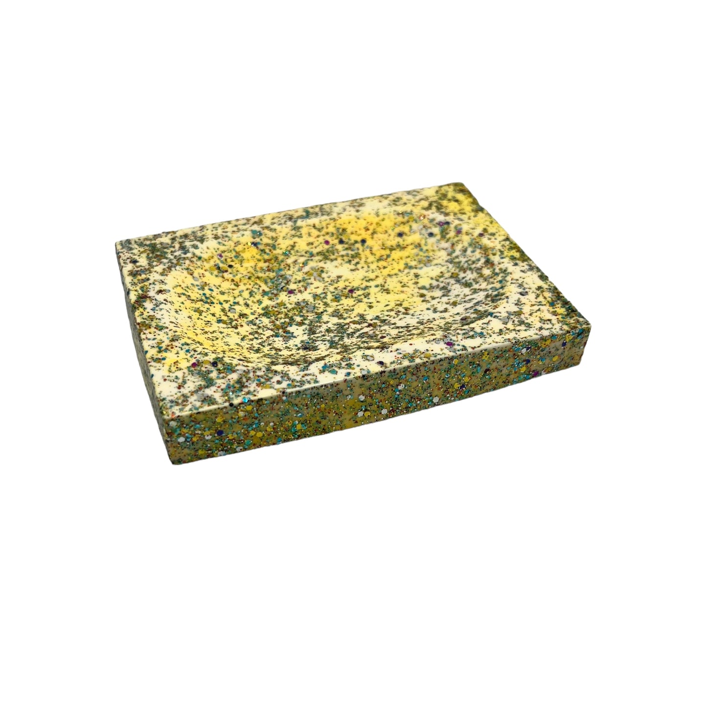 JenDore Handmade Yellow Glitter Multicolor Ceramic Soap Dish