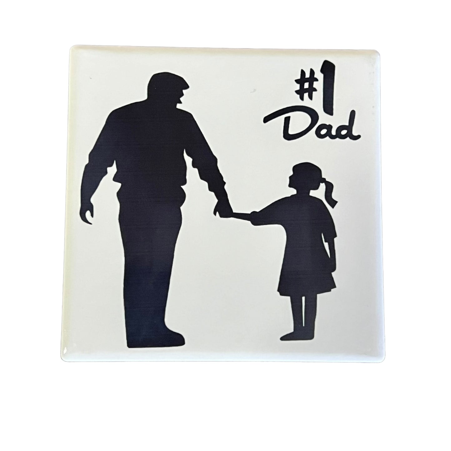 JenDore Father Daughter #1 Dad Handmade Black White Square Ceramic Coaster