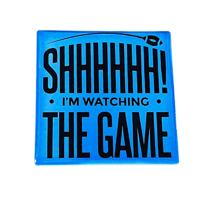 JenDore "Shhh I'm Watching the Game " Blue Square Ceramic Coaster