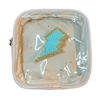 JenDore® Small Lightning Thunder Mint Green Ivory Clear Glam Travel Cosmetic Organizer