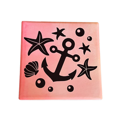 Dessous de verre carré en céramique rose orange JenDore Sunset Serenity Anchor