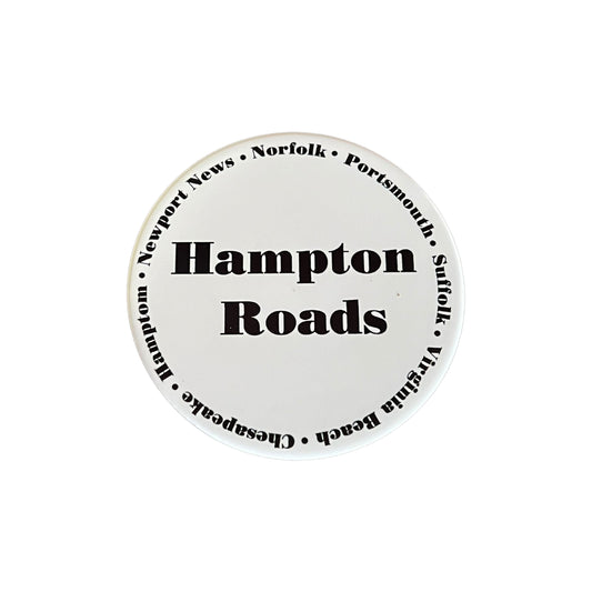 JenDore Hampton Roads Virginia 7 Cities Norfolk Portsmouth Newport News VA Beach Hampton Chesapeake Suffolk Classic Handmade Black White Print Round Ceramic Coaster