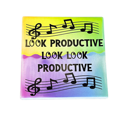 JenDore  Musical " Look Productive " Colorful Song Square Ceramic Coaster