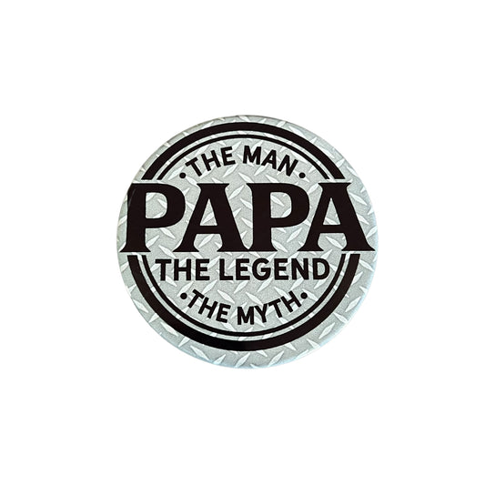 JenDore " PaPa The Man The Myth The legend " Gray Round Ceramic Coaster