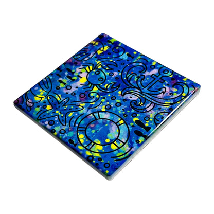 Under the Sea Nautical Colorful Splats Handmade Square Ceramic Coaster