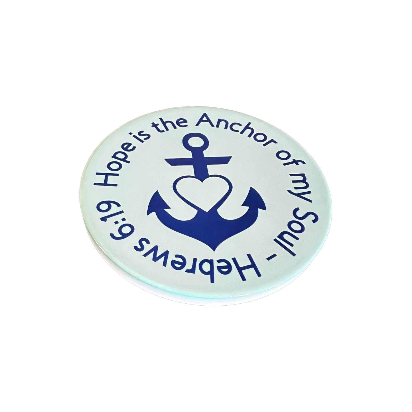 JenDore " Hope is the Anchor of my Soul" Mint Green Navy Blue Round Ceramic Coaster