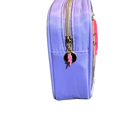 JenDore Purple Pink Thunderbolt Makeup Bag with Clear Transparent Window - Travel Cosmetic Organizer