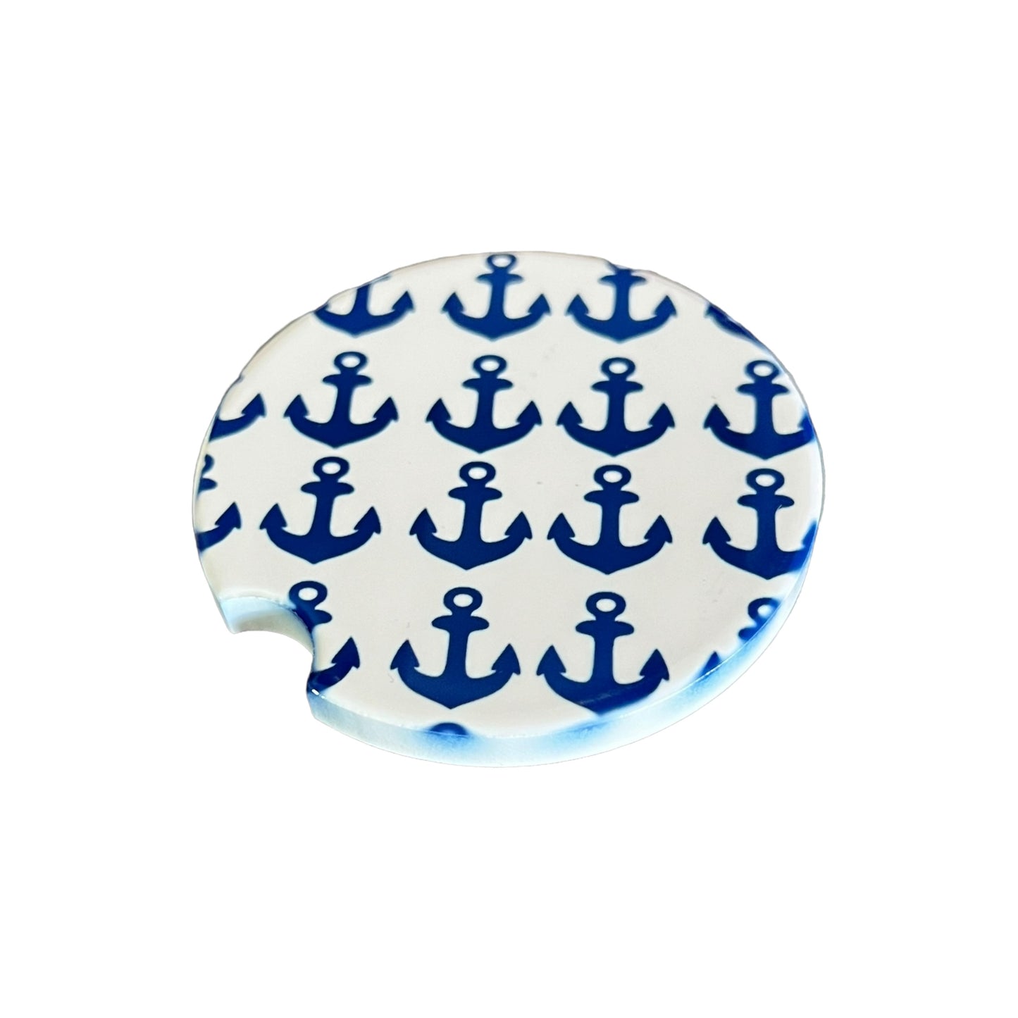 JenDore Handmade Anchors Nautical Themed Blue White Ceramic Car Coaster