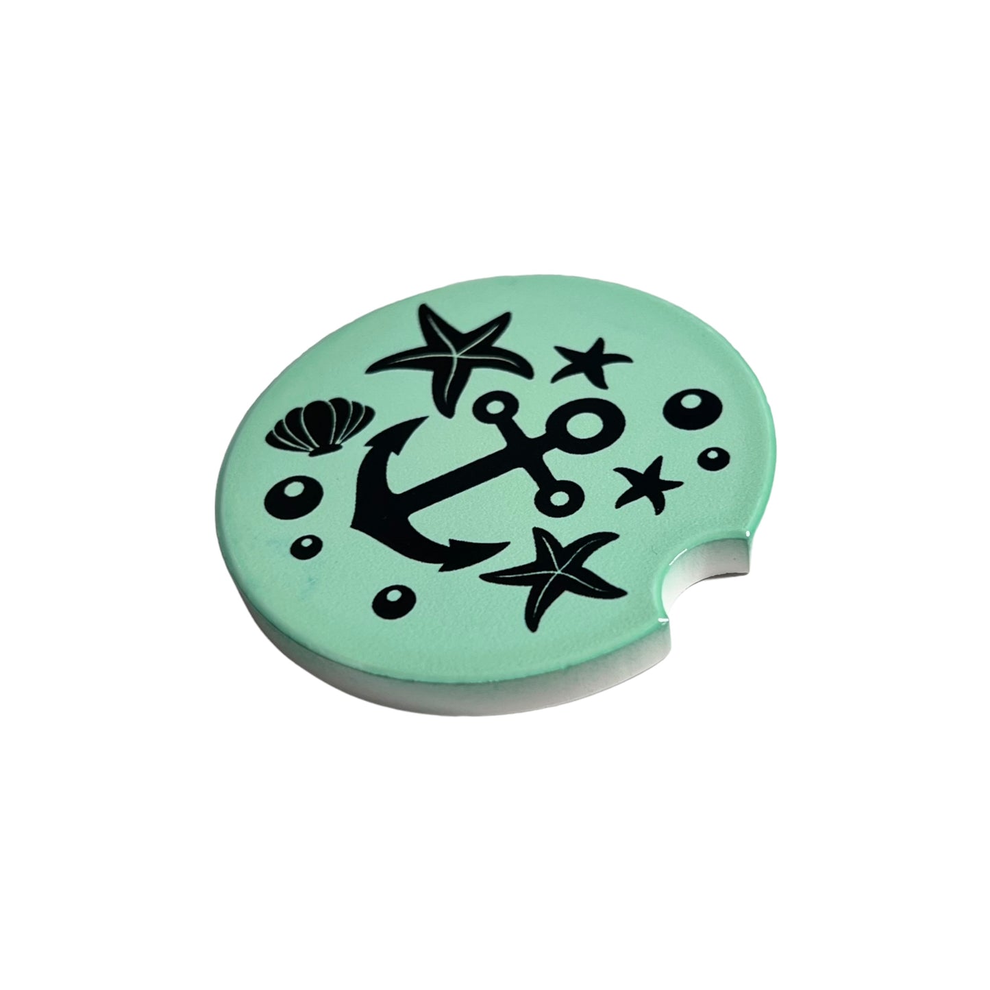 JenDore Anchor Nautical Themed Mint Green Black Handmade Ceramic Car Coaster