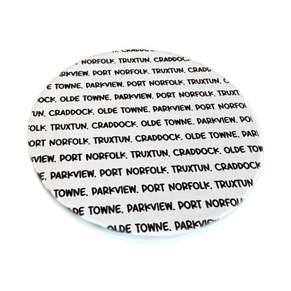 JenDore Handmade Portsmouth Virginia Historic Districts Old Towne Parkview Craddock Port Norfolk Truxton White Black Round Ceramic Coasters