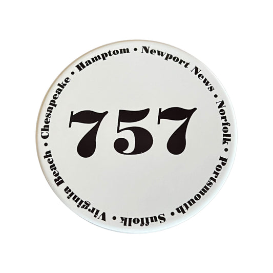 JenDore 757 Hampton Roads Virginie 7 villes Norfolk Portsmouth Newport News VA Beach Hampton Chesapeake Suffolk Dessous de verre rond en céramique fait main avec imprimé noir et blanc classique