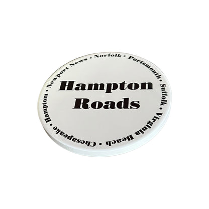 JenDore Hampton Roads Virginia 7 Cities Norfolk Portsmouth Newport News VA Beach Hampton Chesapeake Suffolk Classic Handmade Black White Print Round Ceramic Coaster