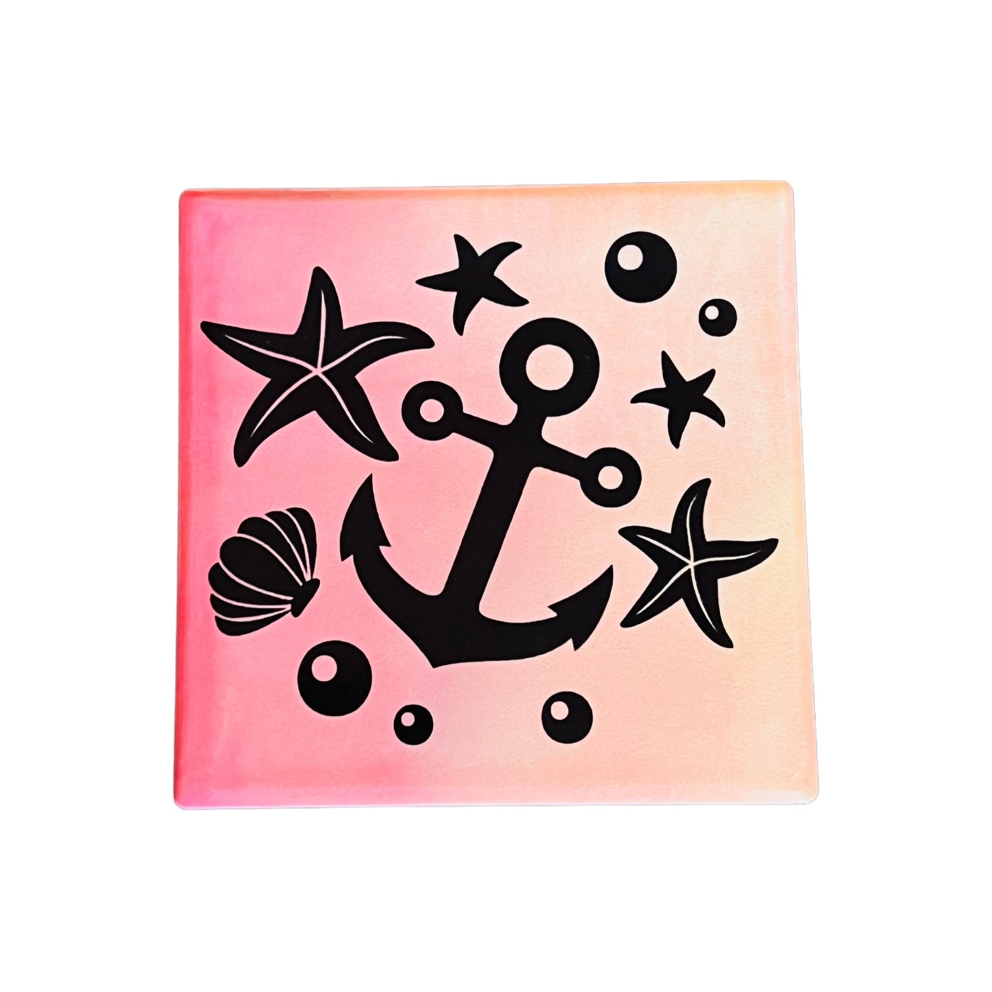 JenDore Sunset Serenity Anchor Pink Orange Square Ceramic Coaster