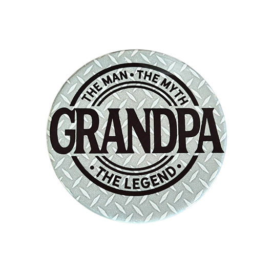 JenDore " Grandpa The Man The Myth The Legend " Gray Round Ceramic Coaster