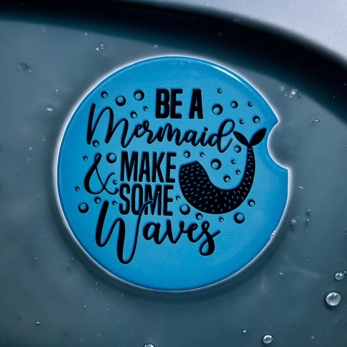 JenDore " Be a Mermaid and Make Some Waves " Blue Handmade Ceramic Car Coaster