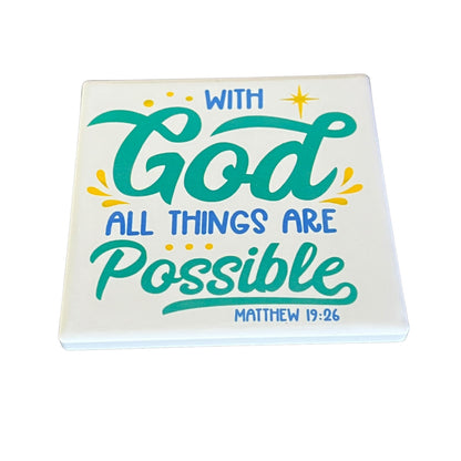 JenDore" With God All Things are Possible " Square Ceramic Coaster