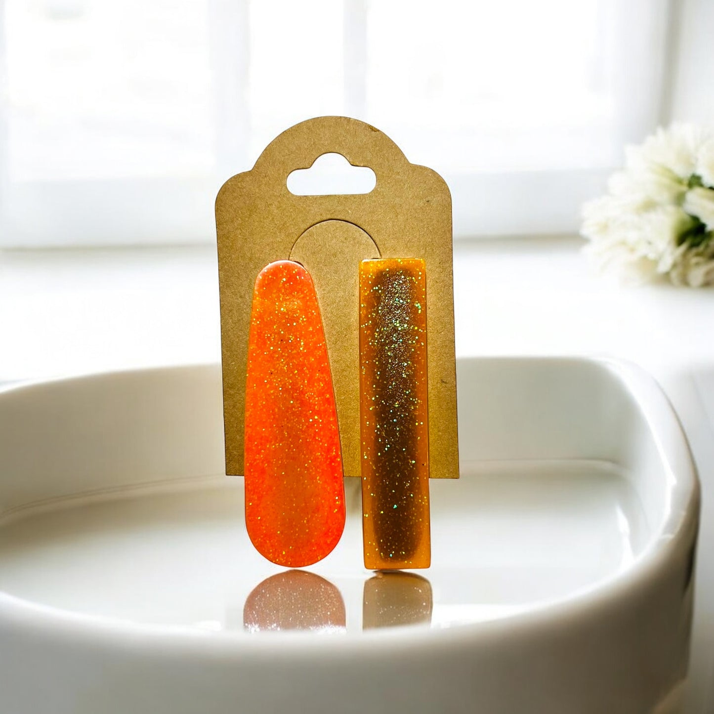 JenDore Hair Clips - Handmade Orange Sparkle (Set of 2)