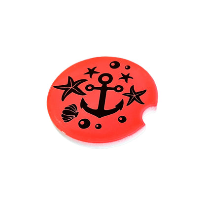 JenDore Anchor Red Black Handmade Ceramic Car Coaster